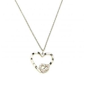 925 Sterling <b>Silver</b> Heart Pendant with White Stone <b>Pen</b> Design & Rhodium Plating Trendy 14K Gold Rose Gold Diamond Jewelry - Product Image 5