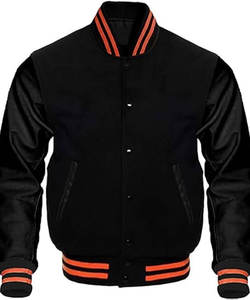 Mezcla de lana genuina verde para hombre y mangas de cuero Chaqueta universitaria ligera Letterman Rib Knitting Bomber - Product Image 1