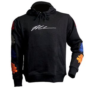 <b>Black</b> Pullover <b>Hoodie</b> for <b>Men</b> Heavyweight Cotton Fleece Printed Sleeve Design Hooded Sweatshirt Streetwear OEM - Product Image 1