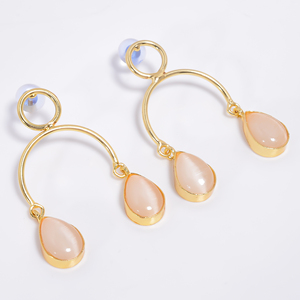 Boucles d'oreilles en laiton plaqué or 14k pierres précieuses exportateur personnalisé fait à la main en laiton pierres précieuses bijoux femmes mode fabricant de bijoux en laiton - Product Image 2