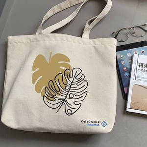 Bolsas de Mano Mini de Lona de Algodón Reciclable Minh Ha, Impresas con Serigrafía, Diseño Liso, Atractivo Patrón de Letras, Bolsas de Compras - Product Image 5