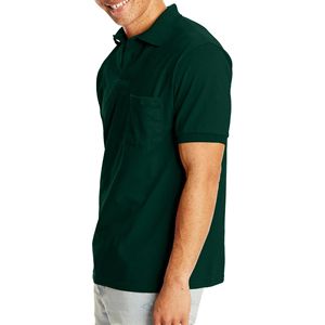 Polo verde oscuro para hombre con bolsillo en el pecho-100% algodón, transpirable y cómodo para uso informal - Product Image 3