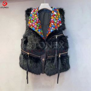 Best Custom Made <b>Women's</b> Vests <b>Waistcoats</b> Faux Fur Vest Rhinestone Jacket Coat Hot Selling - Product Image 5