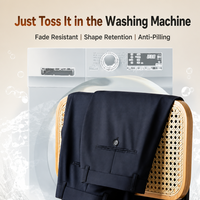 Pantalon de bureau pour femme, bleu marine, 100 % laine, lavable en machine, coupe droite, taille élastique, poches obliques, sur mesure