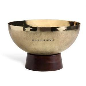 Tazón de forma redonda hecho de madera de calidad lujosa de aspecto atractivo con mango de diseñador de hojas de Color rojo y pulido brillante de Color plateado - Product Image 2