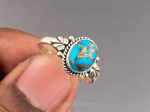 Anillo de Plata de Ley 925 con Engaste Clásico de Bisel y Piedra Preciosa, Turquesa Azul Genuina, para Boda, Fiesta, Aniversario - Product Image 6