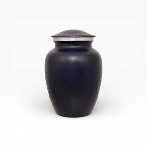 Urne funéraire classique bleu marine foncé avec finition lisse et bordure argentée pour usage commémoratif - Product Image 1