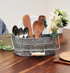Wholesale Galvanized Metal Utensil Holder with Wooden Handle Kitchen Home Dining Spoon Rests Low Price - Product Image 2
