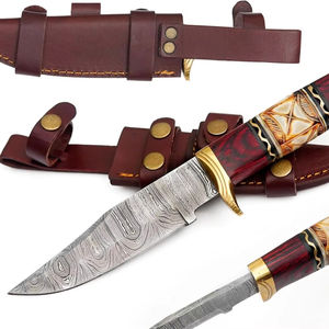 Cuchillo de supervivencia para caza y camping al aire libre de acero de Damasco hecho a medida con hoja fija Funda de cuero Soporte OEM - Product Image 1