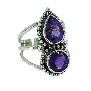 Navya Craft Handmade 925 Sterling Silver Boho <b>Statement</b> <b>Ring</b> Amethyst Inlay Size 4-13 for Christmas Anniversary Women's Jewelry - Product Image 1