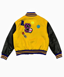 Veste de baseball en laine jaune patchwork avec logo personnalisé pour hommes et femmes, coupe-vent d'hiver, logo frontal, vestes pour hommes - Product Image 2