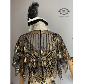 Elegante vestido de mujer de media manga hasta el té para fiestas de cóctel con adorno de lentejuelas con cuentas de malla de poliéster bordado - Product Image 3