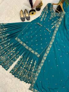 Nouveaux vêtements de fête traditionnels pour femmes Sharara Plazo Set avec Dupatta 3 pièces pour les occasions de fête - Product Image 3