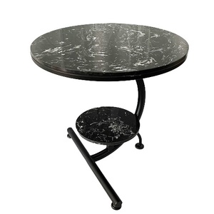 Luxury Two-Tiered Convertible Living Room <b>Table</b> Contemporary Style with Black Stone Top and <b>Iron</b> Frame for Entry Use-TT68125 - Product Image 1