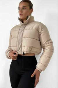 Veste en duvet chaude d'hiver à la mode pour femmes Design personnalisé avec logo en cuir de mouton doublure en nylon tissu de toile pour une utilisation en extérieur - Product Image 6