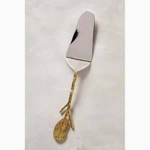 Service de gâteau en acier inoxydable avec poignée de feuille de brindille en or service de gâteau de mariage en acier inoxydable outils de cuisine - Product Image 1