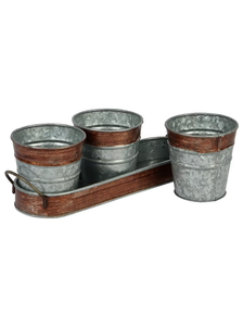 Jardinière en métal moderne en métal galvanisé gaufré marron et argenté pour le jardin et la maison au meilleur prix - Product Image 5