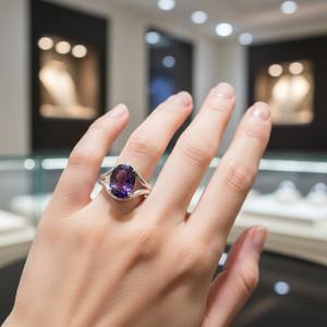 Anillo de Compromiso/Boda Islámico de Plata de Ley 925 Certificada con Amatista Natural de Corte Ovalado y Engaste de Rodio, Certificado por Terceros - Product Image 6