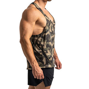 Débardeur sans manches de haute qualité pour hommes Logo personnalisé respirant Polyester Spandex tricoté haut d'entraînement de gymnastique col ajusté uni - Product Image 3