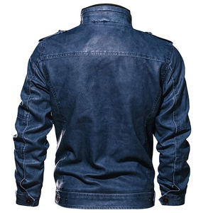 CARANFIER-Chaqueta de Cuero de Imitación para Hombre, Chaqueta Clásica de Piel Sintética con Cuello Levantado, Resistente al Viento, Transpirable, sin Logotipo Personalizado, OEM - Product Image 2