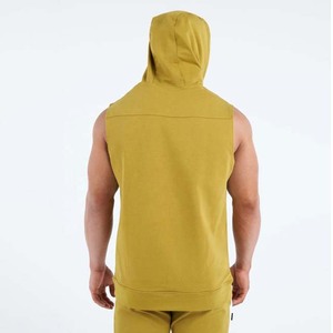 Camisetas sin mangas de algodón para hombre, camisetas de fitness para gimnasio con capucha sin mangas, chalecos informales con media cremallera, ropa de culturismo informal con capucha para hombre - Product Image 3