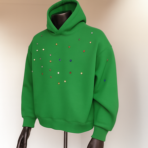 Sweat à capuche personnalisé en molleton de coton 100% pour homme, taille américaine, avec logo en strass sur le devant, poche design, hiver - Product Image 1