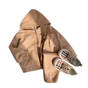 Custom Made Logo Kids Boutique Zipper Tracksuits 2Pcs Hooded <b>Jogger</b> Clothing Set for Boys Maternity Solid Pattern Winter Set - Product Image 1