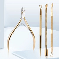 Ensemble de manucure en or 2/3/4 pièces, ciseaux à cuticules en acier inoxydable, pousse-cuticules, ciseaux pour peaux mortes, outils pour les ongles