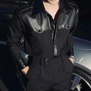 Chemises en cuir véritable tendance pour hommes, streetwear personnalisé haut de gamme, manches longues, vente en gros, chemise en cuir véritable hip-hop - Product Image 1