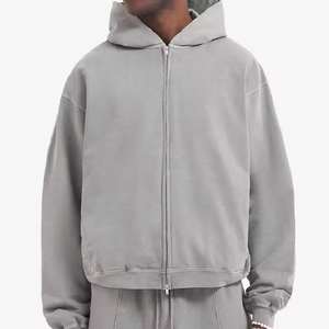 2025 Vintage Heavyweight 100% Cotton Full <b>Zip</b> Hoodies Streetwear Cropped Puff Digital Printing Winter Style <b>Hooded</b> Plain Dyed - Product Image 2