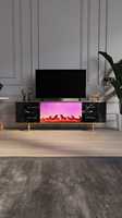 Meuble TV en bois avec foyer électronique et connexion Bluetooth, mobilier de salon moderne et luxueux, compatible avec les téléviseurs de 65 pouces et plus, montage au sol