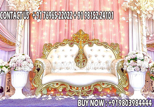 DST EXPORTS Canapé deux places de luxe au design moderne pour salon de mariage, style occidental, en bois argenté et doré, pour intérieur/extérieur USA - Product Image 3