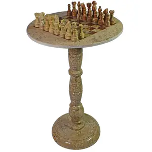 大理石 & 玛瑙天然石材手工制作豪华棋桌，配有斯汤顿系列棋子