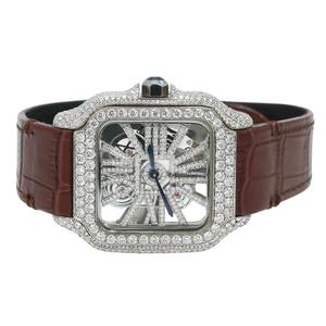 Reloj de Pulsera Personalizado con Esfera de Cristal Marrón, Movimiento de Cuarzo con Diamantes Moissanite Impecables, Elegante Reloj de Moda para Hombre - Product Image 1