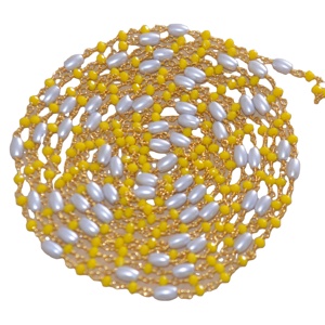 <b>Best</b> Quality Gold Plated Rice Pearl & Yellow 3-4 mm Glass Beads Rondelle Rosary Chain, Wire Beaded Chain for Jewelry Making - Product Image 1
