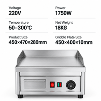 Commerciële elektrische bakplaat 450mm vlakke grillplaat 1750W 10mm plaat waterdichte schakelaar roestvrijstalen aanrechtblad voor restaurant