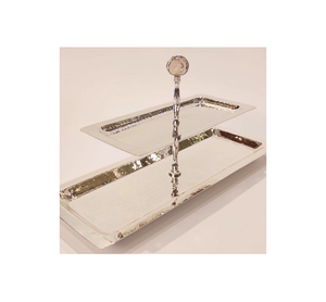 2 <b>Tier</b> Stainless Steel <b>Cake</b> Stand With Hammered Work Latest Design Rectangle Shape <b>Cake</b> Stand In India - Product Image 1