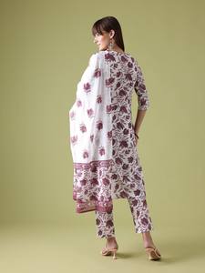 women <b>Floral</b> Printed Pure Cotton Kurta with <b>Trousers</b> & Dupatta indian pakistan salwar kameez <b>suit</b> - Product Image 4