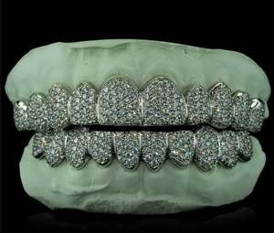 Custom Fit <b>Gold</b> 8X8 925 Silver Fine Jewelry Handset with Burstdown VVS Moissanite Honeycomb Setting Iceout Grillz for Him - Product Image 2