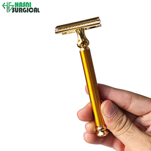 Fabricant d'instruments de beauté, rasoir de sécurité classique à double tranchant pour hommes, couleur or - Product Image 5