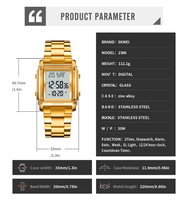 Montres-bracelets pour hommes SKMEI 2366, montre numérique de luxe avec double fuseau horaire, chronographe, alarme, date, semaine, horloges 12/24 heures, lumière EL pour hommes