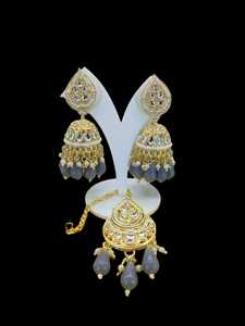 INDIAN TRADITIONAL and <b>FASHIONABLE</b> LATEST DESIGN WITH PEARL <b>EARRINGS</b> <b>CHANDELIER</b> <b>EARRINGS</b> MANGTIKKA SET for WOMEN and GIRLS - Product Image 4
