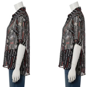 Camisa de gasa transpirable Impresión de descarga Tela suave ligera Blusa elegante de ajuste holgado para mujer para ropa informal de oficina - Product Image 3