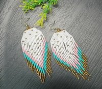 Boucles d'oreilles bohèmes faites à la main avec franges, bijoux de mode pour femmes avec perles de verre et graines de cuivre pour cadeau