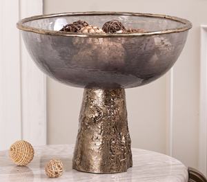 Bol décoratif en métal texturé avec bordure dorée et base pour table centrale de luxe - Product Image 4