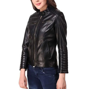 Chaqueta de Cuero para Mujer de Primera Calidad, Estilo Motociclista Clásico, Cuello Alto, Ajustada, Elegante, Transpirable, de Cuero Genuino en Nurak - Product Image 6