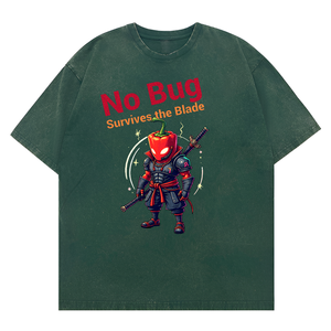 Nuovo arrivo Unisex lavato "nessun insetto sopravvive alla lama" guerriero Ninja pepe con Katana grafica t-shirt - Product Image 5