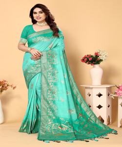 Nouvelle tenue de saree brodée tendance avec chemisier lourd à séquence de cordon unique sur tissu en filet d'organza pour les mariages - Product Image 1