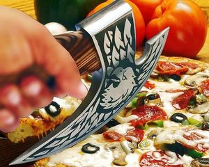 Hot Selling High Quality Hand Forged High Carbon Steel Etched Pizza <b>Axe</b> Pizza Slicer <b>Viking</b> Pizza Cutter With Leather Sheath - Product Image 2