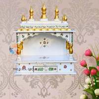 Autel peint artistique en bois mandir hindou blanc et doré avec dôme à tiroir pour le décor spirituel du culte sacré pour Diwali